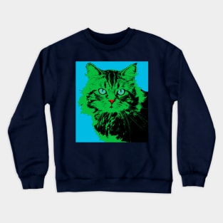 CAT POP ART BLUE GREEN Crewneck Sweatshirt